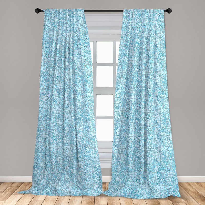 Blue and White Swirl Pattern Rod Pocket Curtain Panels, 28" x 84"