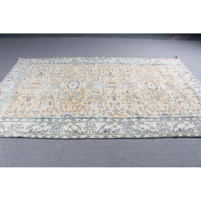 Grand tapis turc Oushak au design rétro pour salle à manger en laine beige luxueuse