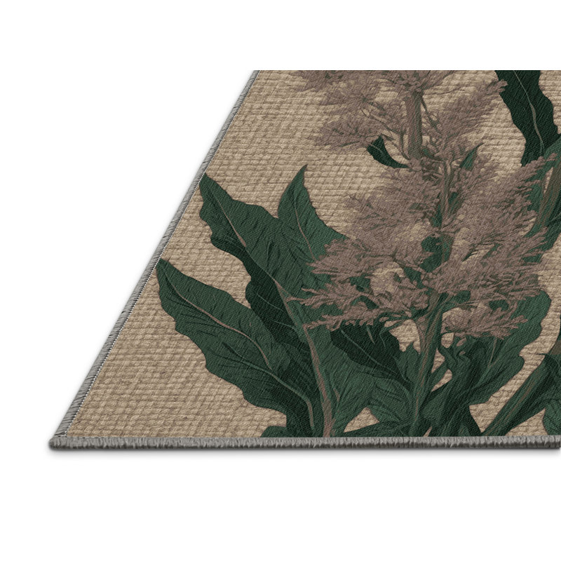 Machine Washable Botanical Gray Area Rug, Round 3'