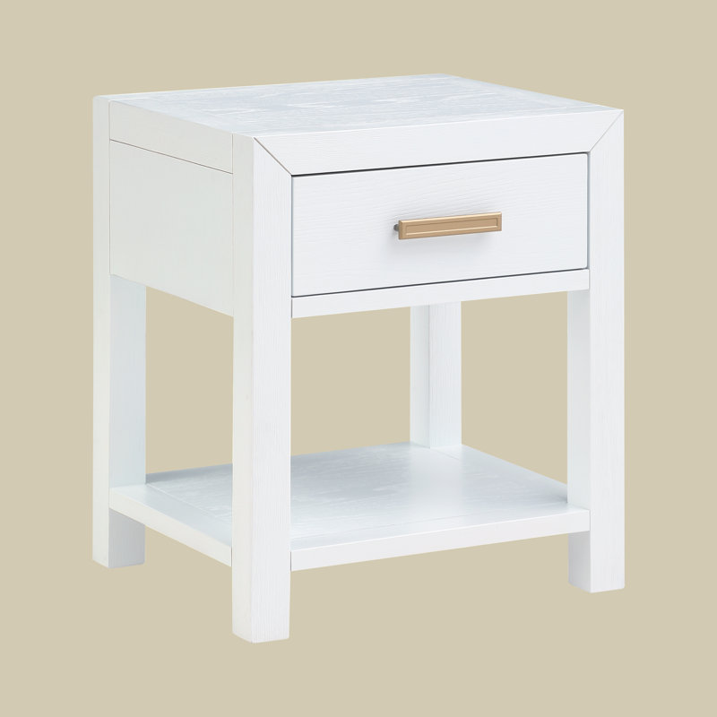 Solid Wood Single Drawer Nightstand, White Oak