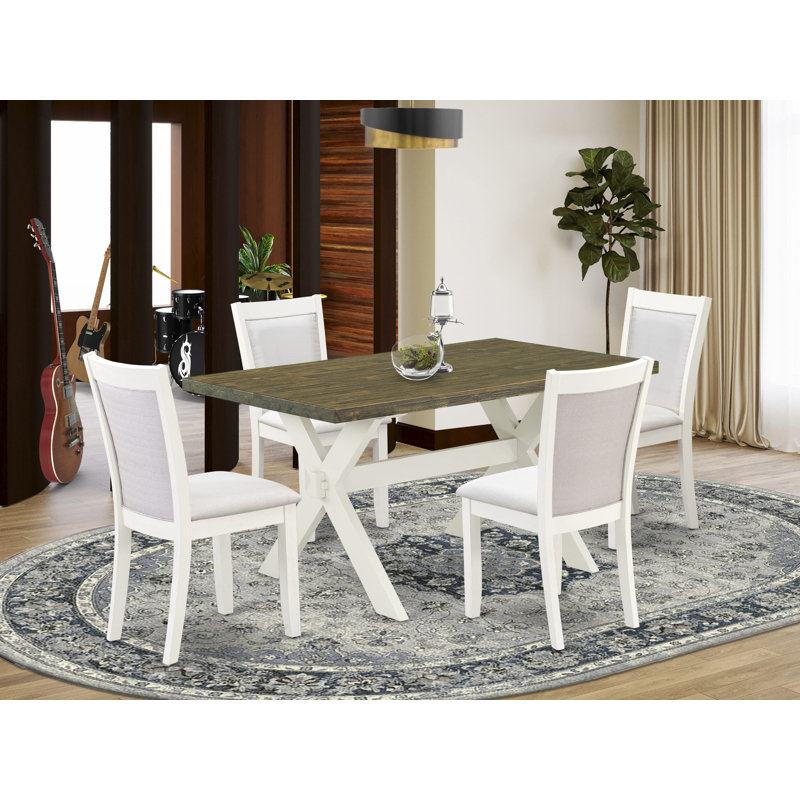 Wire Brushed Linen Solid Wood Top Dining table with Chairs with Lattice Back,  Distressed Jacobean, Cream