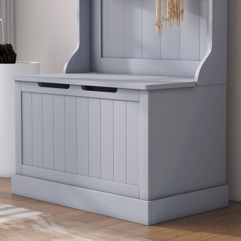 Arbre d'entrée 28 po 3-en-1 avec banc de rangement, portemanteau avec quatre crochets et rangement pour chaussures, gris