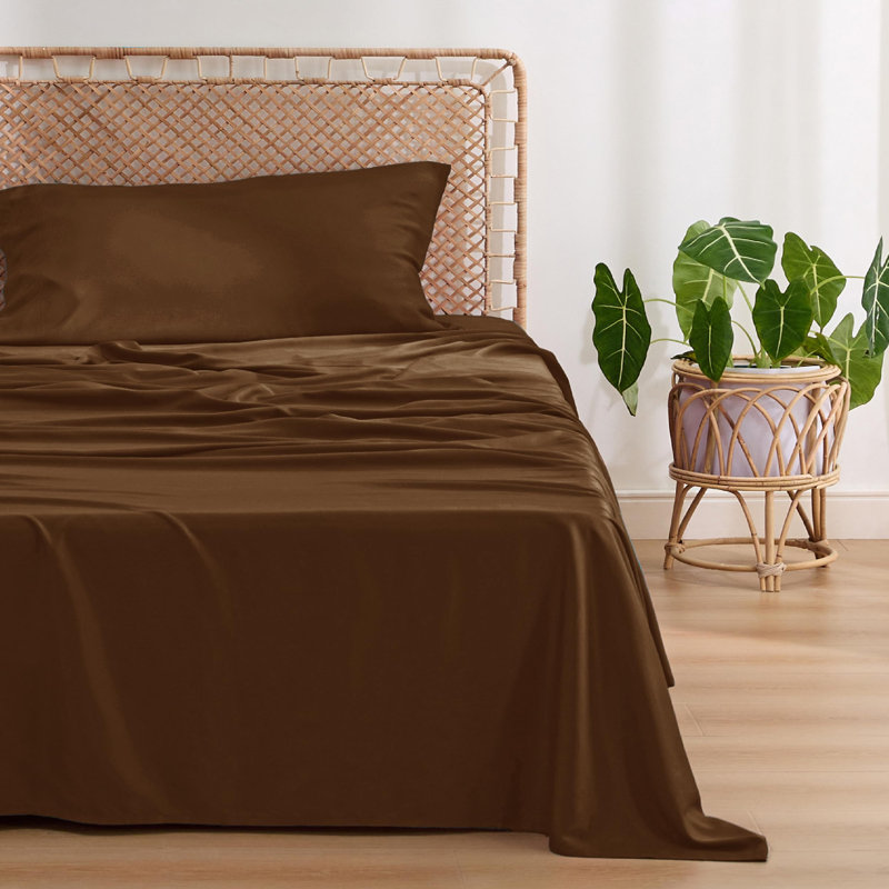 Essential Collection Cooling Rayon Derived from Bamboo Sheet Set, Twin Sheet Set with 1 Pillowcase, Brown