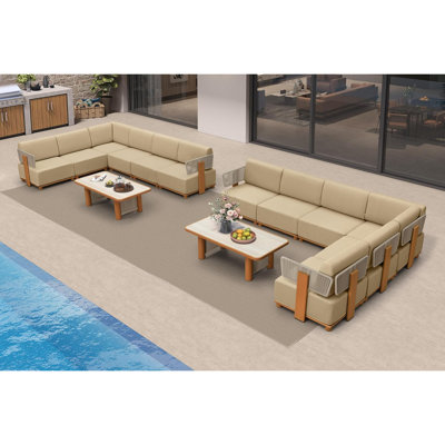 Canapé modulaire d'extérieur en forme de L pour terrasse avec coussin en oléfine de 11 po d'épaisseur 14 pièces PURPLE LEAF