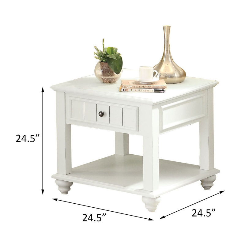 Shelledy White Washed End Table With Bottom Shelf