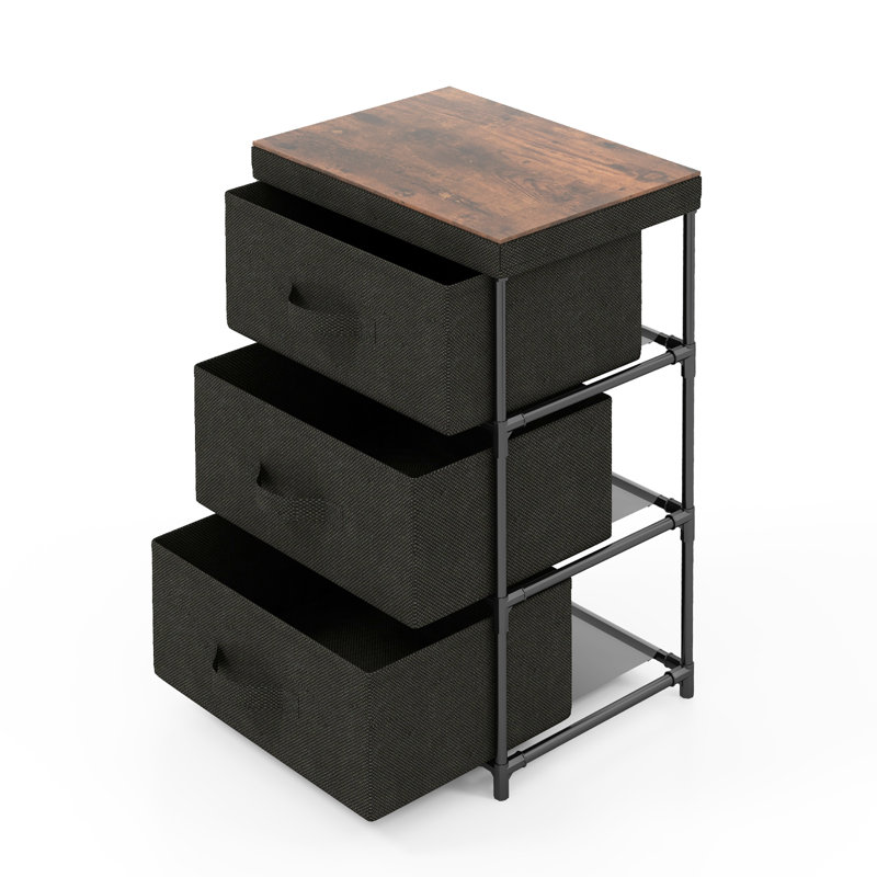 Table de chevet 3 tiroirs en fer noir / brun rustique
