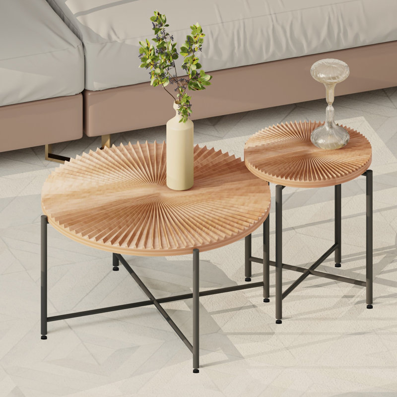 Ensemble de table basse et de table de bout à motif Radial 2 pièces - Panneau de fibres à densité moyenne imperméable avec housse en PVC