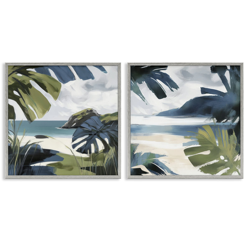 Ensemble de giclées encadrées 2 pièces Tropical Vibes Beach Scenes, design par Elara Yasna, Estampe numérique Farmhouse