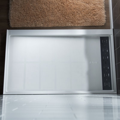 60" x 30" D Single Threshold Shower Panel Base with Drain Assembly and Drain Cover Included, Non-Slip