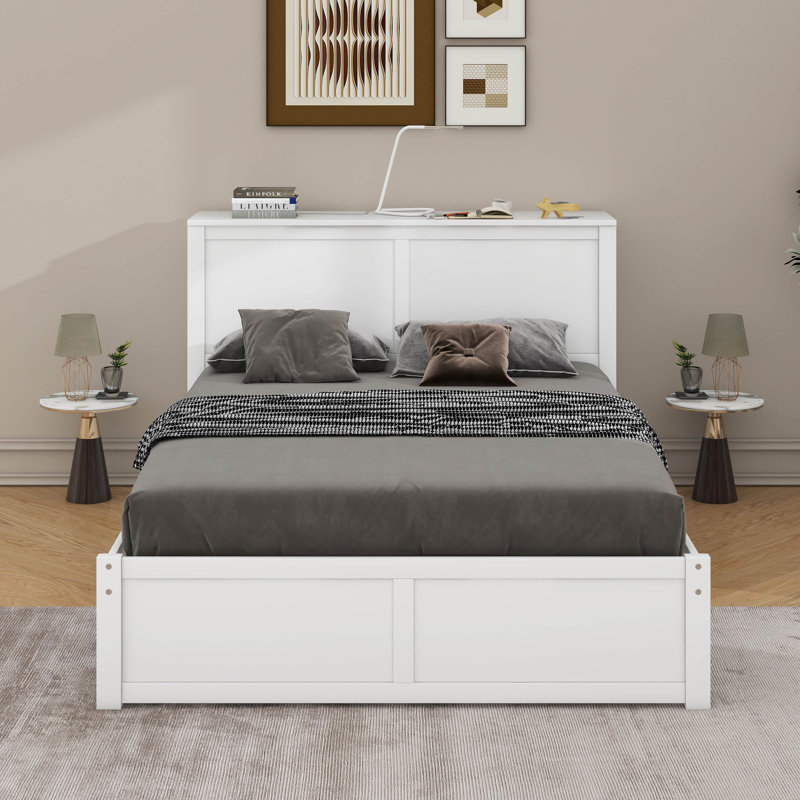Storage Platform Bed With Trundle And Pull Out Shelves, Full