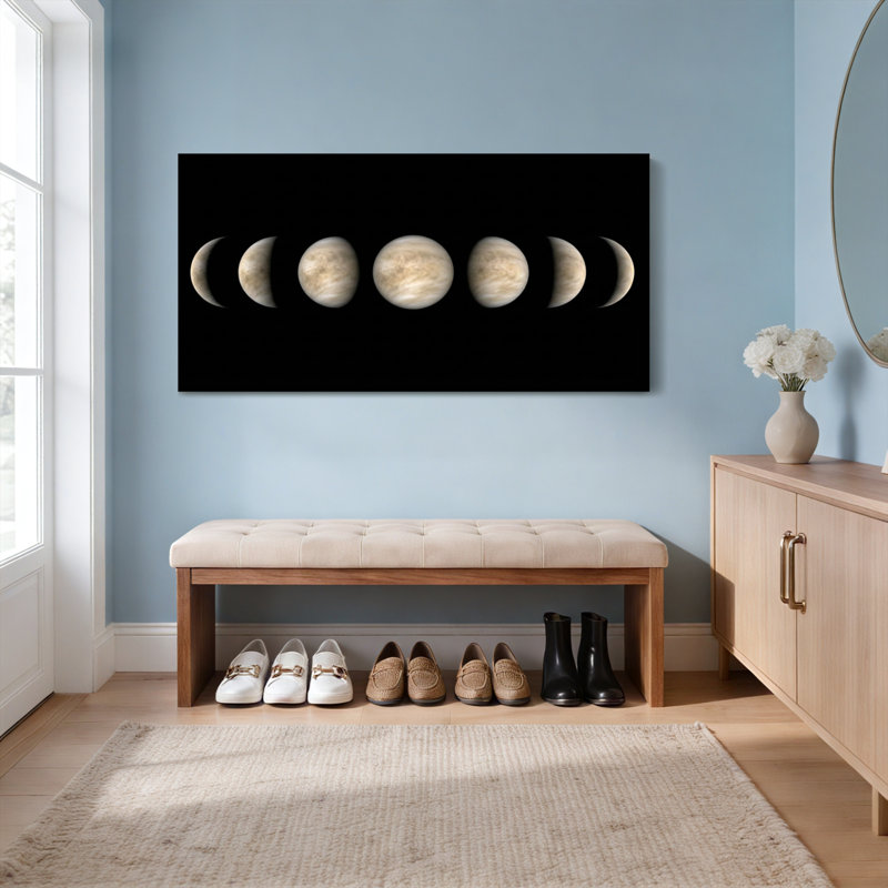 Ensemble de 1 tableau sur toile à motif céleste représentant les phases de la lune, H 28 po x l 58 po