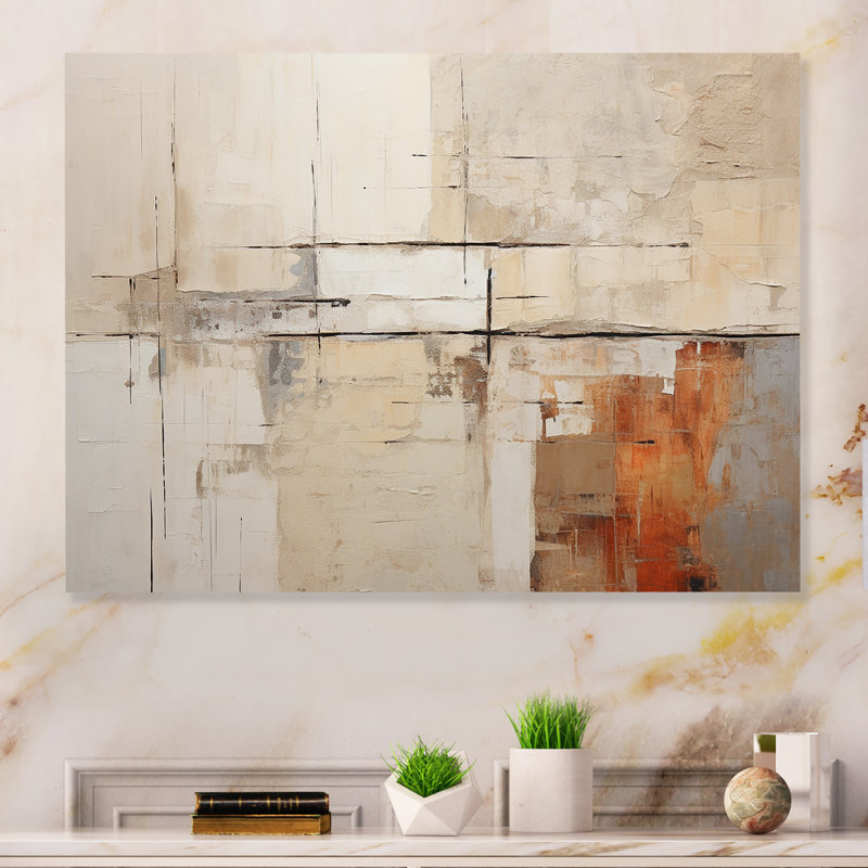 «Abstract Beige Brown Road Collage» sur métal, H 12 po x l 20 po x P 1 po