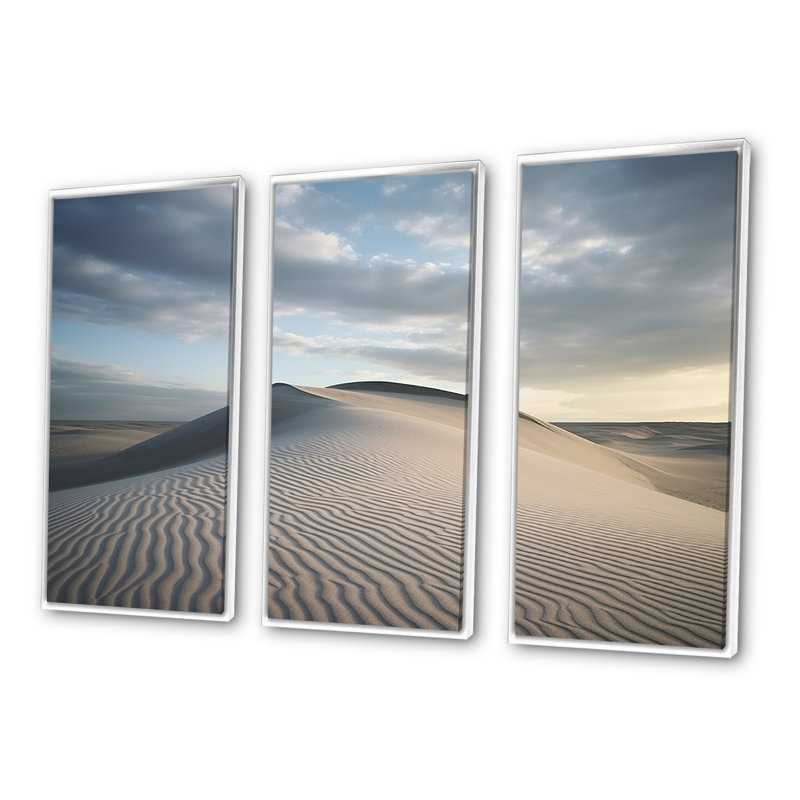 «Black and White Dunes Photo III - Coastal Beach», ensemble d'art mural, Cadre flottant blanc, H 28 po x l 36 po x P 1 po