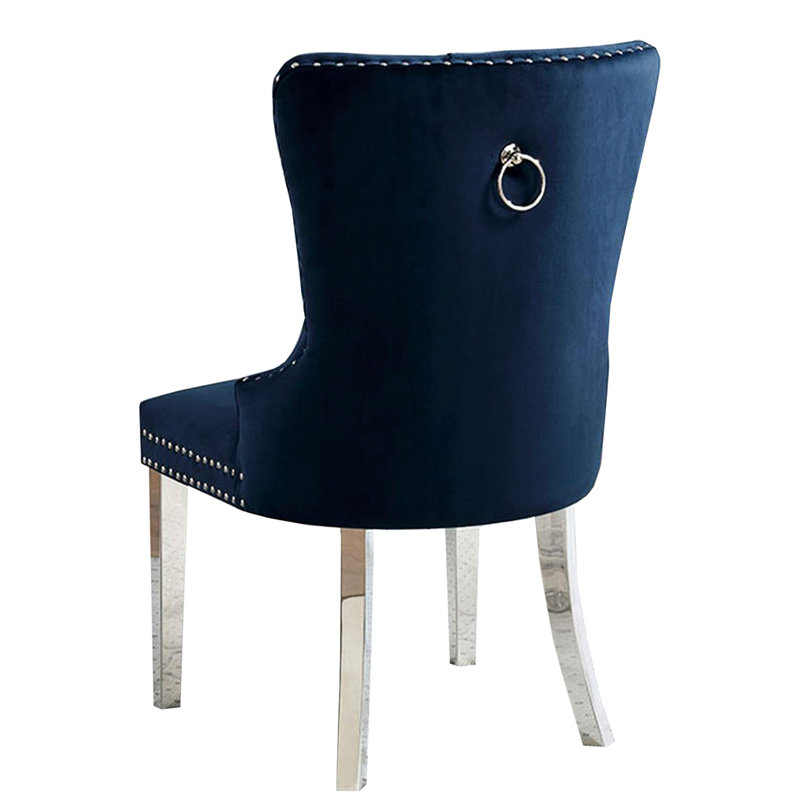Fauteuils à oreilles 2 en tissu bleu, dossier à boutons, pieds et nouvelle garniture 2 en bleu