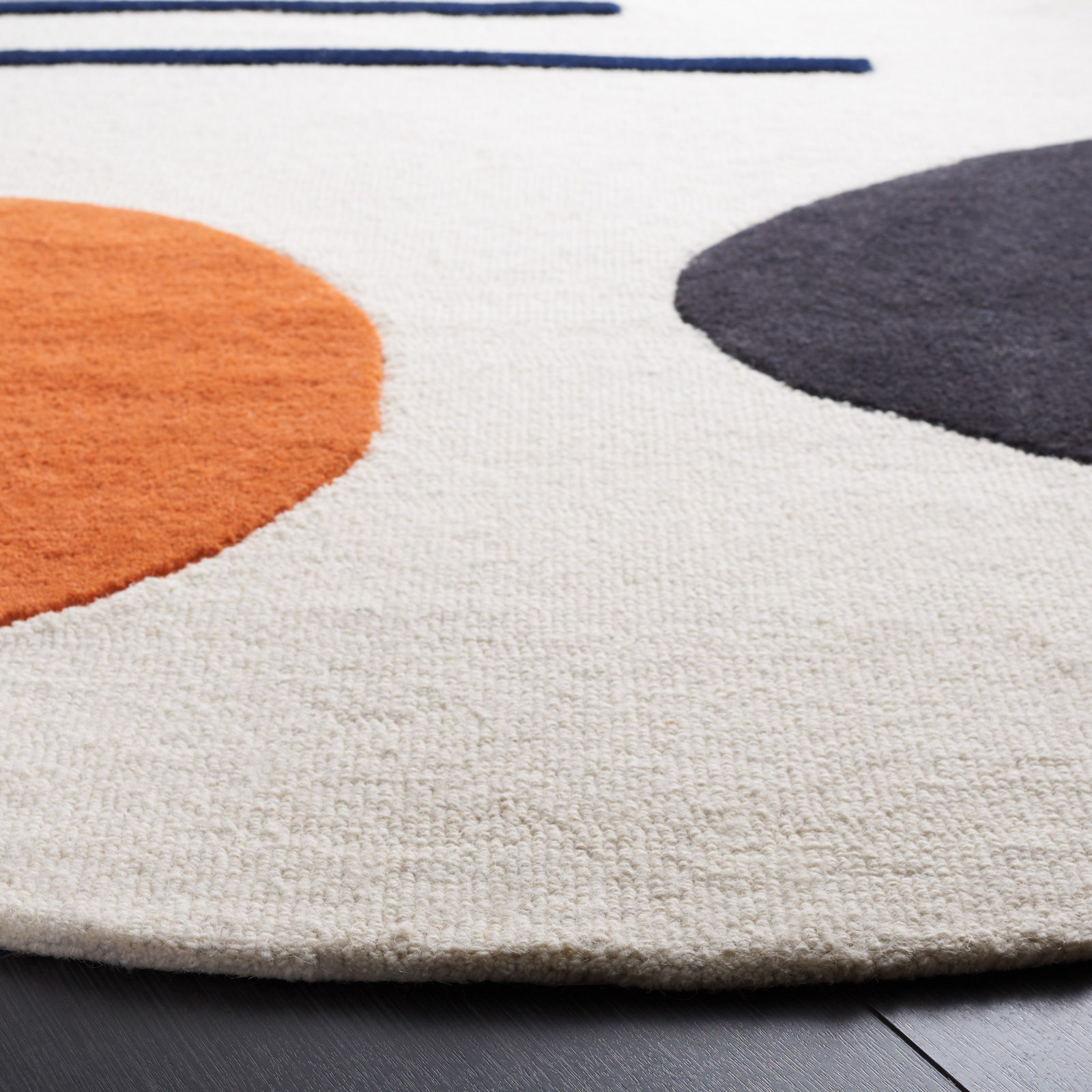 Felipe Handmade Wool Gray/Black Rug, Round 6'