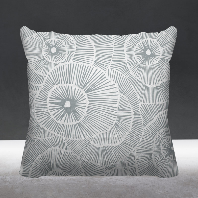 Coussin intérieur / extérieur Abstract Floral Burst, Gris, L 15 po x H 15 po
