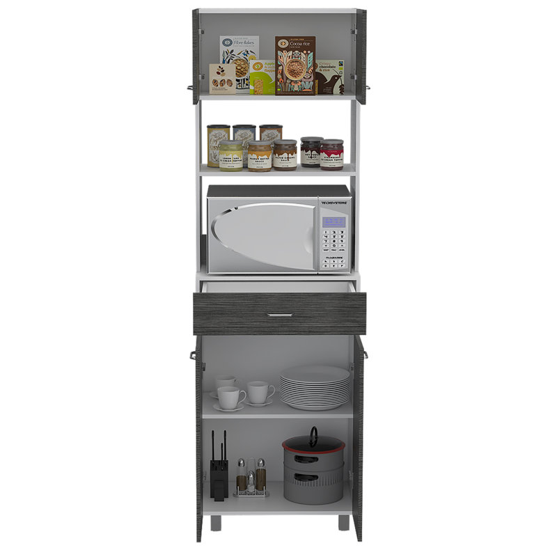 Pembrooke 2-Shelf 1-Drawer Microwave Pantry Cabinet, Grey/White