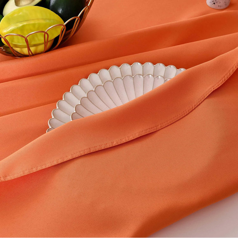Orange 210 GSM Water & Stain Resistant Round Tablecloth For Circle Table - Solid 48 Inch Table Cloth Cover In Wrinkle Free Durable Washable Polyester Fabric For Wedding, Party, Banquet, Dinner
