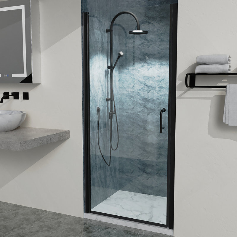 34-36 in.W x 72 in.H Pivot Frameless Shower Door,1/4 in. Clear Glass Pivot Swing Shower Doors in Matt Black,Pivot Shower Door Reversible Installation