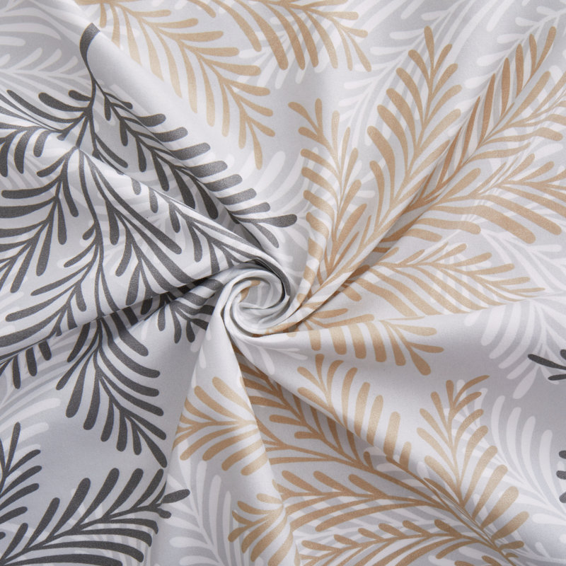 Ensemble de draps en rayonne de bambou toutes saisons 6 pièces avec 4 taies d'oreiller, motif de feuilles grises taupe, Marina