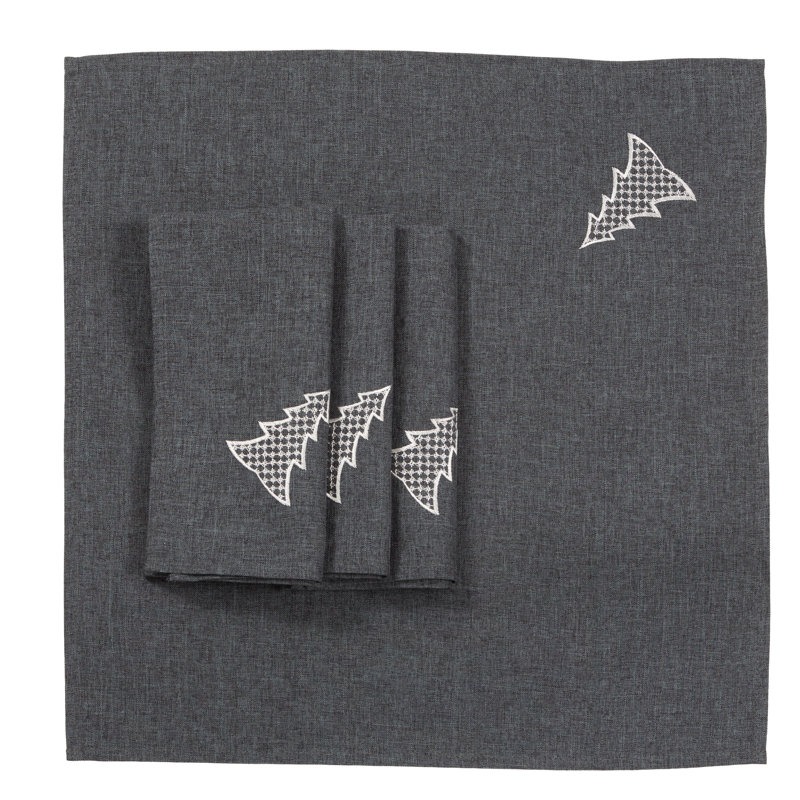 Adrijan Polyester Embroidered Square Napkin, Dark Gray