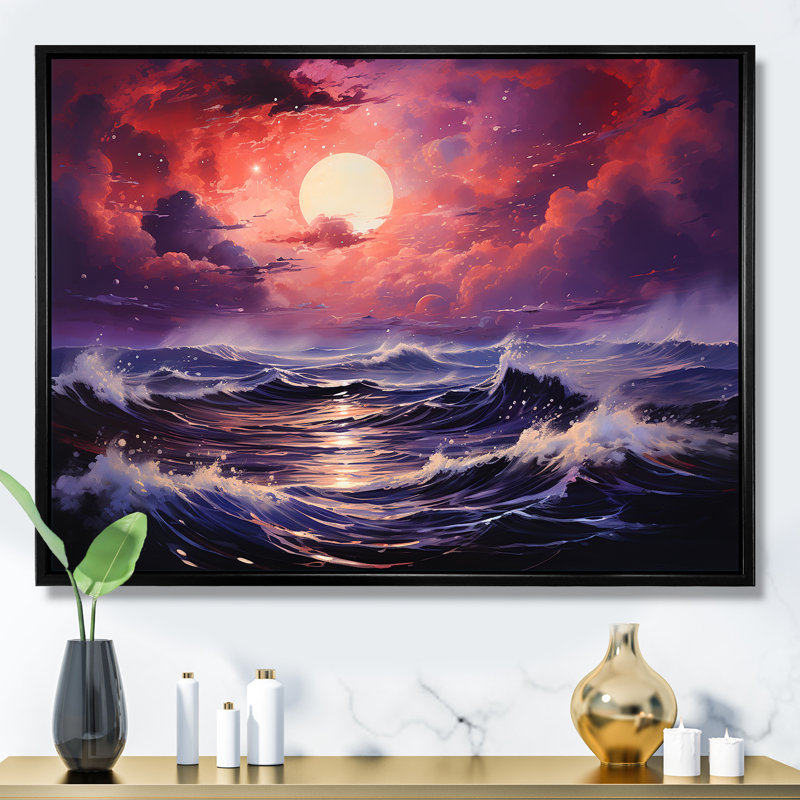 Océan coucher de soleil tempête 1 - tempêtes, art mural, H 34 po x l 44 po x P 1,5 po, Cadre flottant noir