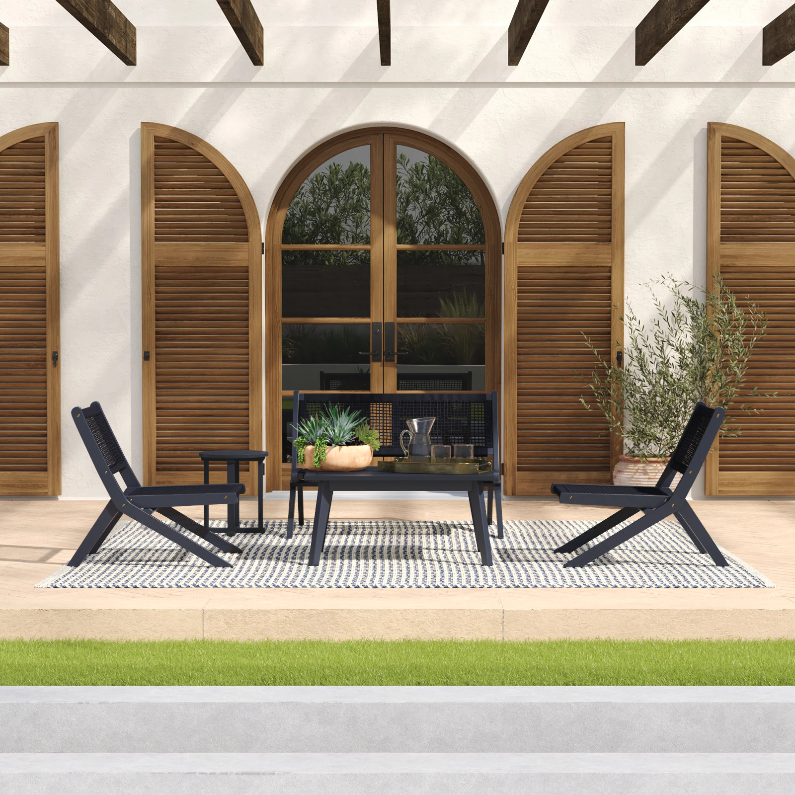 Kismet 4-Person Acacia Patio Seating Group, Black