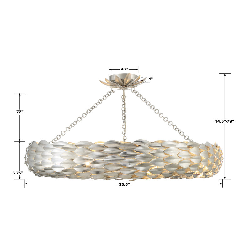 Adelynn 8 - Light Dimmable Wagon Wheel Chandelier, Antique Silver, 13.5" H x 33.5"W x 33.5"D