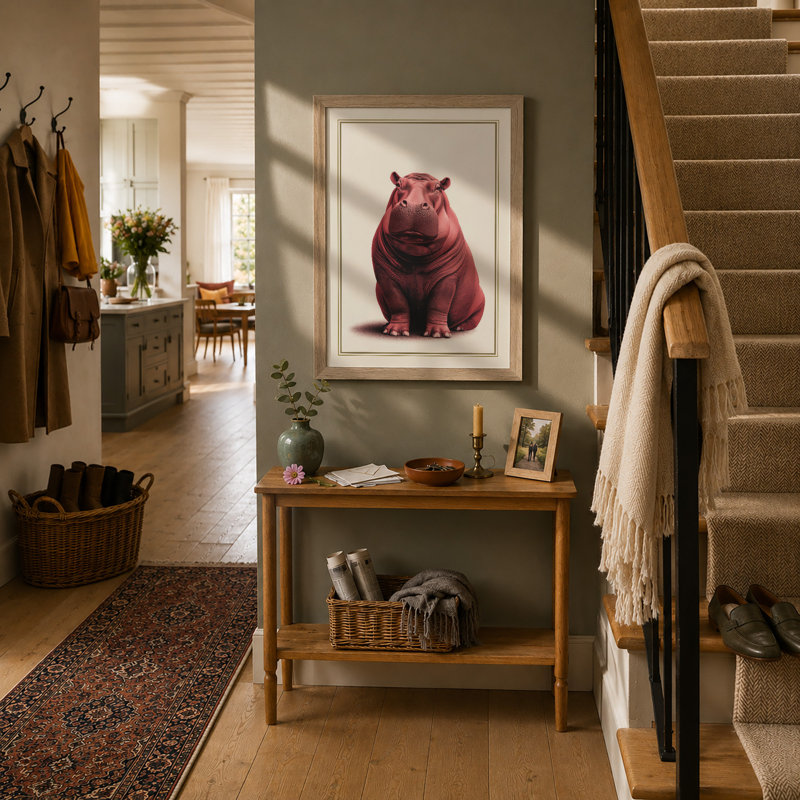 Gentle Hippo Boho - Framed Print, A1 - 84.1 x 59.4 cm, Oak