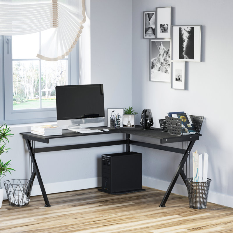 Cassey L-Shaped Metal Base Computer Desk