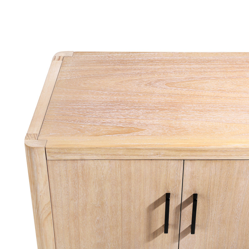 Armoire à 4 portes de style naturel avec pieds en pin massif, charnières lisses, bords arrondis, rangement pour petits espaces, poignées raffinées, fermeture silencieuse