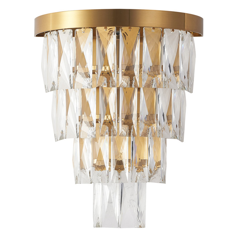 Applique murale en laiton 3 lumières avec cristaux suspendus transparents, Laiton