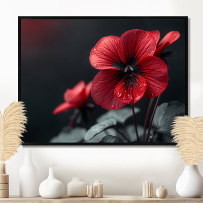 Red Black Glass Pansies Romantic Flowers II - Pansies Wall Art