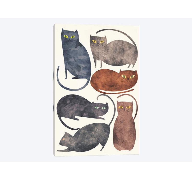 « chats », art sur toile, H 24 po x l 16 po x P 1 po, Papier d'art encadré noir, Blanc