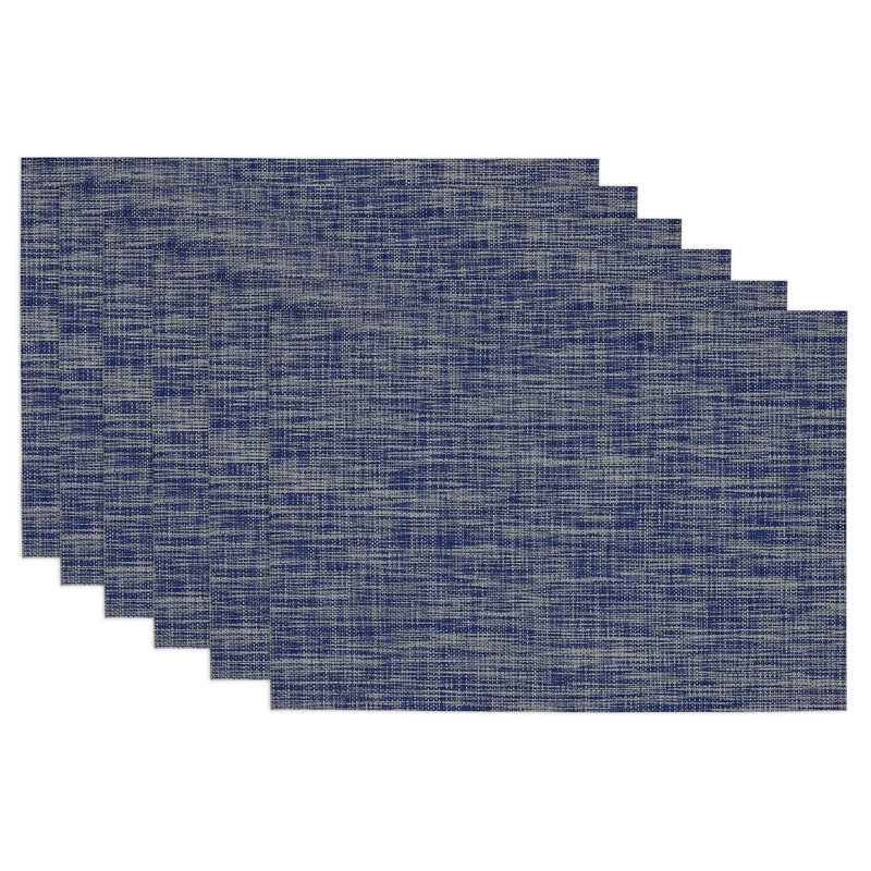 Ensemble de napperons en tweed ivoire 6 pièces Ivanna, Bleu nautique
