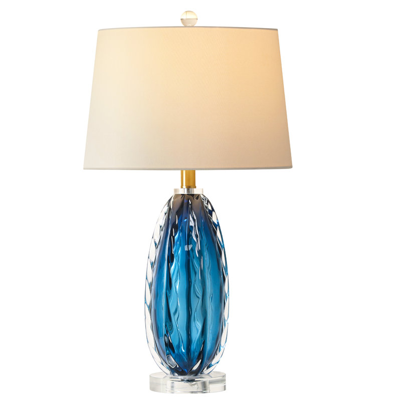 Lampe de table moderne en verre bleu de 63,5 cm (25 pouces), élégante lampe de chevet en verre soufflé à la main pour chambre ou salon