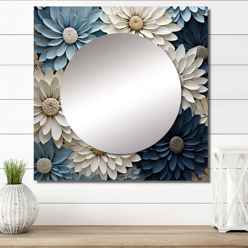 Wilmy - Grand miroir mural carré pour chambre Zinnias, 29 po x 29 po