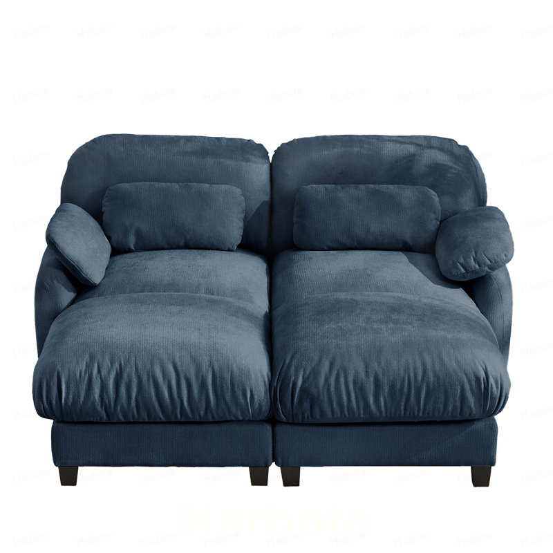 Canapé 2 places Cloud Feel avec repose-pieds amovible, ensemble de canapé modulaire en chenille douillet, Chenille - bleu