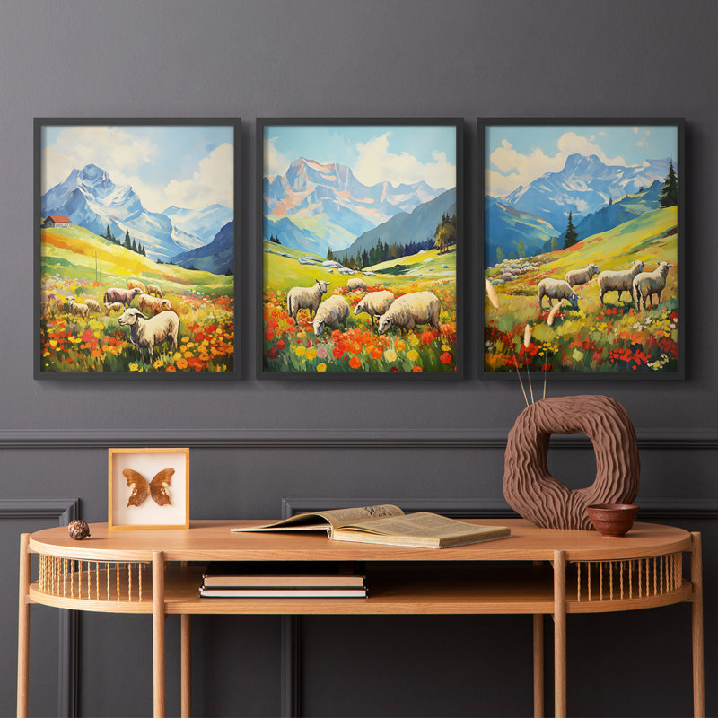 Lanscape Study Series LX III -Set de 3 estampes numériques giclées -Prêt à accrocher, Cadre noir, H 28 po x l 22 po
