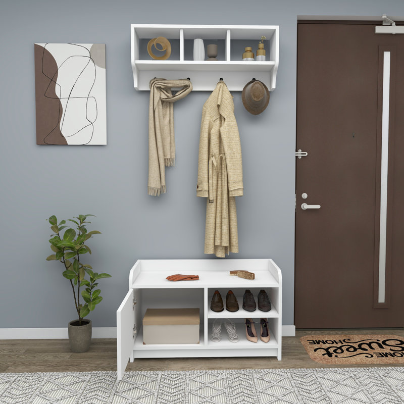 Macclemmy 83.6 cm W Hall Tree with Shoe Storage, White