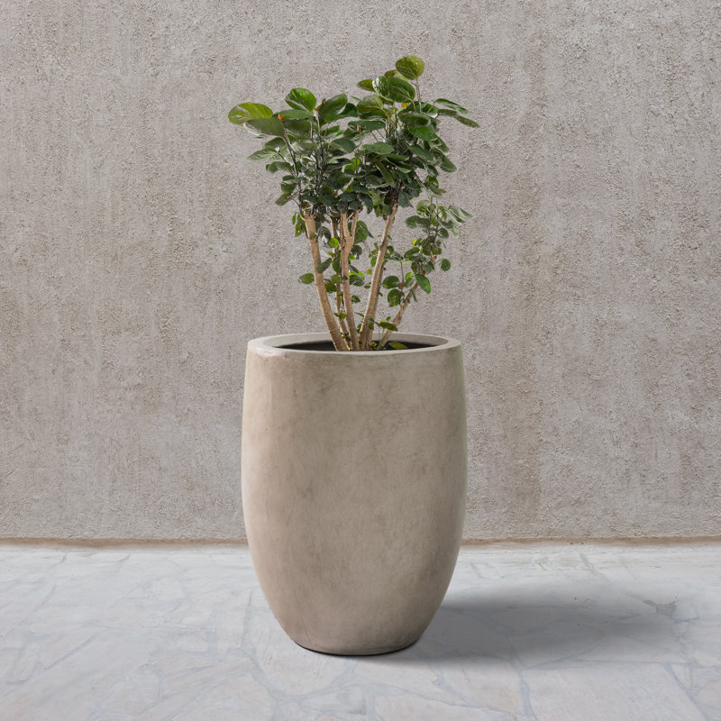  21.7inH Weathered Concrete Tall Planter, Large Outdoor Indoor Decorative Pot with Drainage Hole and Rubber Plug, Modern Round Taper Style for Home and Garden