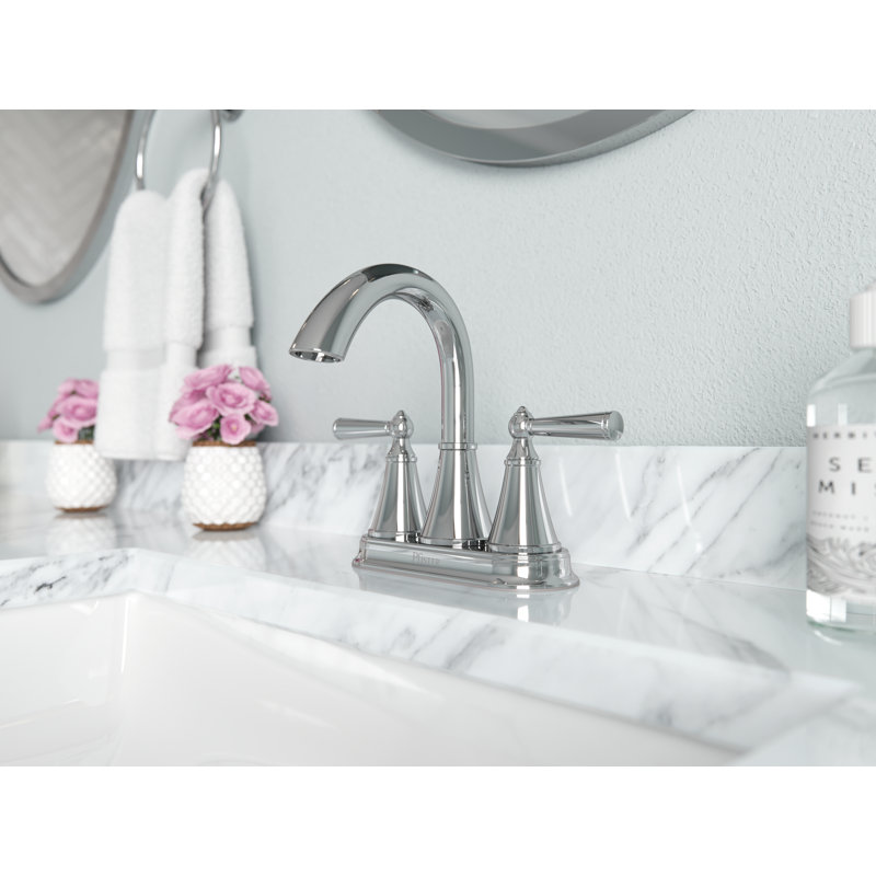 Saxton Double Handle Centerset Faucet Bathroom Faucet with Drain Assembly, Polished Chrome
