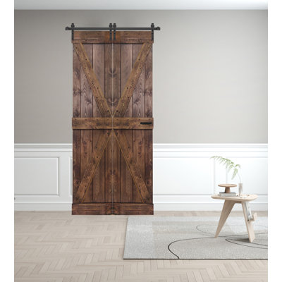 Porte de grange pliante en bois massif de style K avec trousse de quincaillerie - assemblage requis