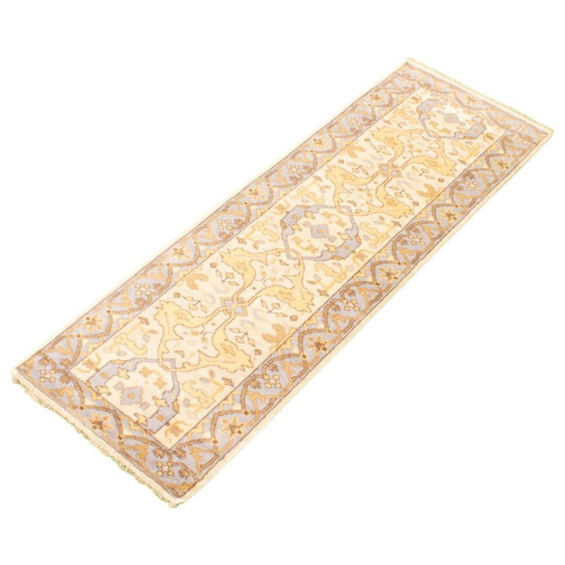 Tapis de couloir unique en laine noué à la main de style nouvel âge de 2 pi 8 po x 7 pi 10 po Antoni en kaki clair / brun / bleu