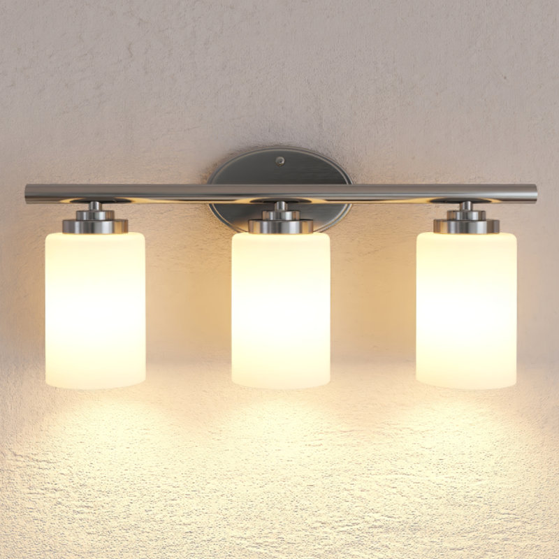 Luminaire de salle de bain à 3 lumières à intensité variable, luminaires modernes avec abat-jour en verre givré blanc (3 ampoules ST19 incluses)