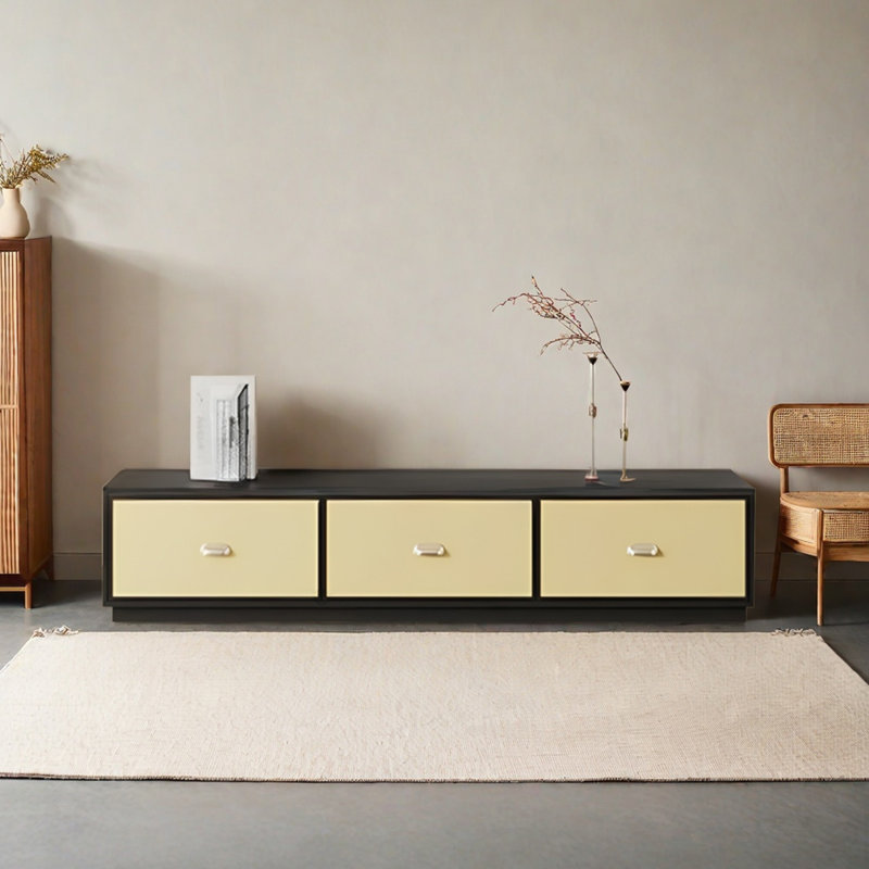 Retro Style Wood TV Stand with Closed Bottom, 15.75"H x 70.86"L x 15.75"W, Black/Yellow