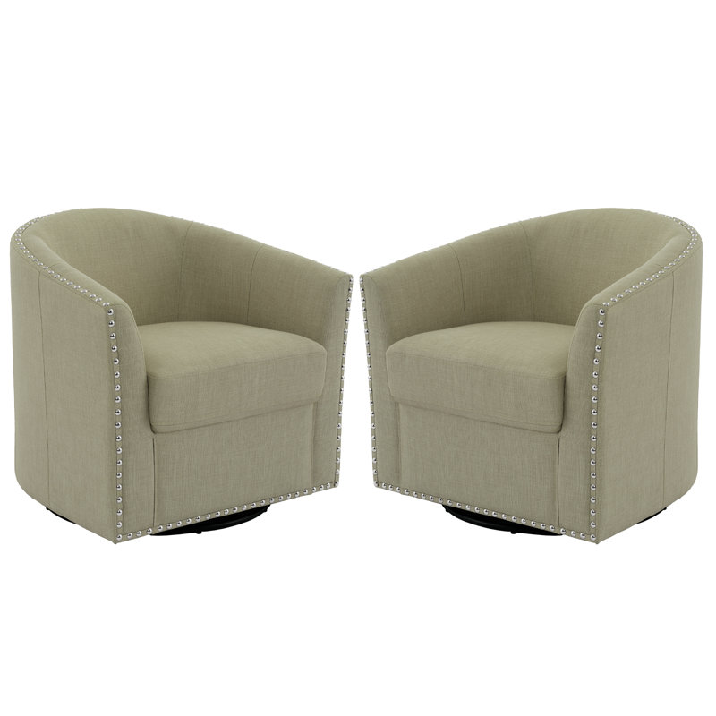 Aunna 77.5Cm Wide Swivel Barrel Chair, Light Camel Polyester Blend