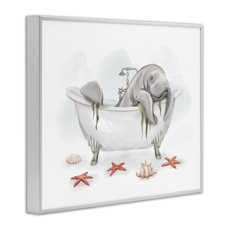 Lamantin, art de giclée encadrée par Ziwei Li, H 11 po x l 14 po x P 1,5 po, Giclée encadrée blanc bord de mer