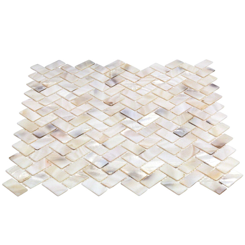 Oyster .5x1 Herringbone Polished Pearl Mosaic Tile