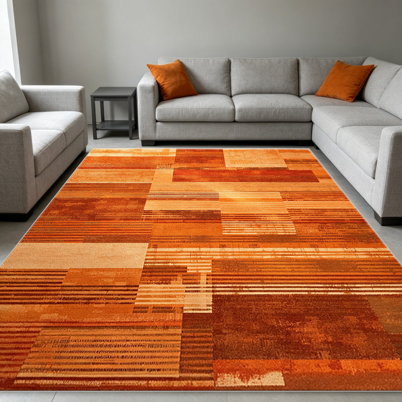 Orange Patchwork carpet-easy to clean, machine-washable, soft and comfortable; suitable for door mats, kitchens, living rooms, bedrooms, corridors, and laundry areas. Easy to clean, durable carpet for home decoration.